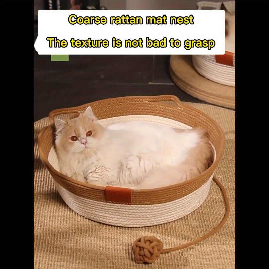 1pc Cozy Round Rattan Cat Bed - Hand-Woven, Soft, Breathable, and Durable - Perfect for Small Cats, Puppies, and Kittens - Round Mat, Puppy Bed, and Cat Basket