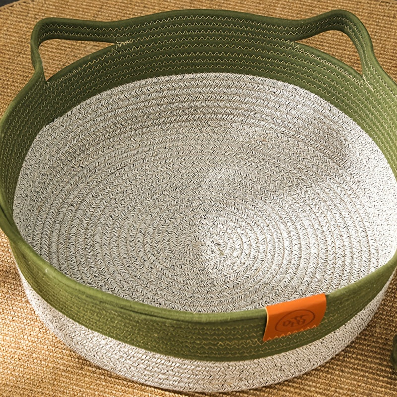 1pc Cozy Round Rattan Cat Bed - Hand-Woven, Soft, Breathable, and Durable - Perfect for Small Cats, Puppies, and Kittens - Round Mat, Puppy Bed, and Cat Basket