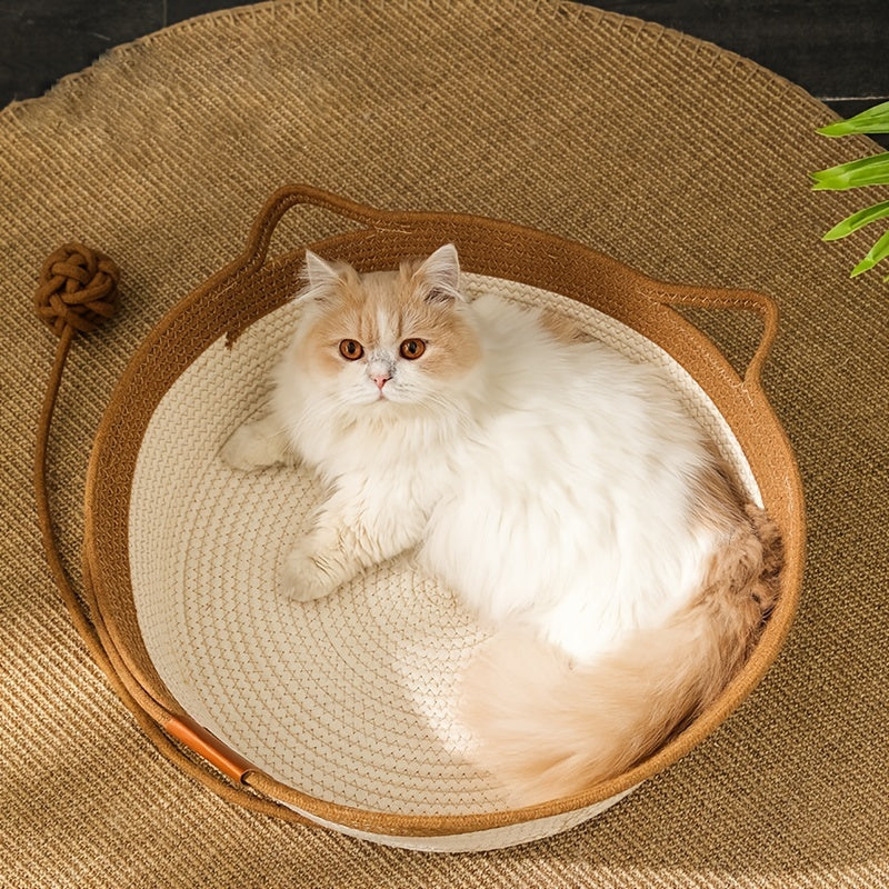1pc Cozy Round Rattan Cat Bed - Hand-Woven, Soft, Breathable, and Durable - Perfect for Small Cats, Puppies, and Kittens - Round Mat, Puppy Bed, and Cat Basket