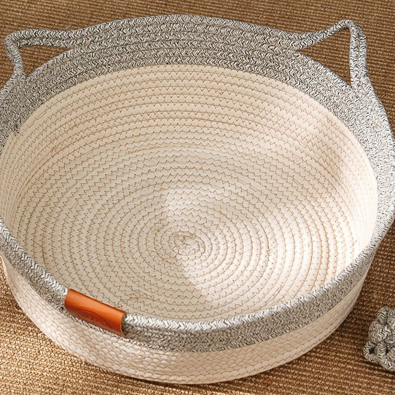 1pc Cozy Round Rattan Cat Bed - Hand-Woven, Soft, Breathable, and Durable - Perfect for Small Cats, Puppies, and Kittens - Round Mat, Puppy Bed, and Cat Basket