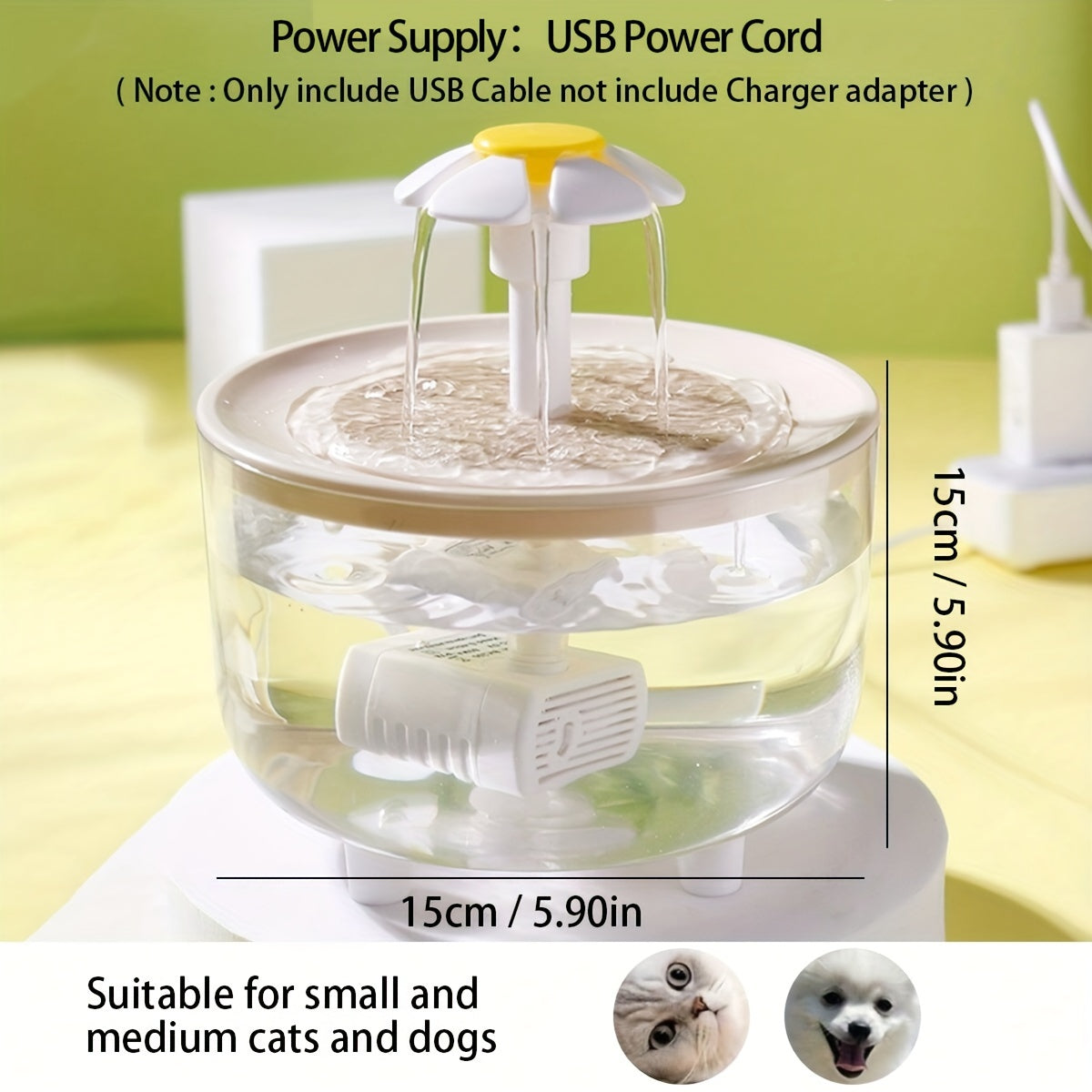 1.5L Large Capacity Transparent Pet Water Fountain - Automatic Circulation, USB Powered, Whisper Quiet, Easy to Clean, and BPA-Free - Perfect for Indoor Cats and Small Pets