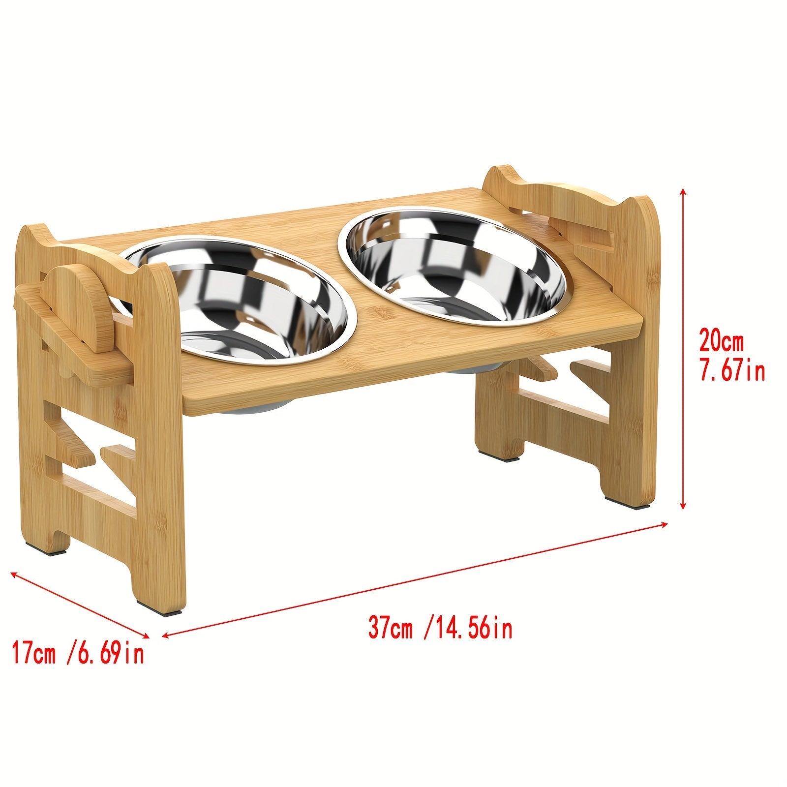 Adjustable Elevated Dog Bowl for Small Dogs and Cats, Durable Bamboo Dog Feeder with 2 Stainless Steel Bowls